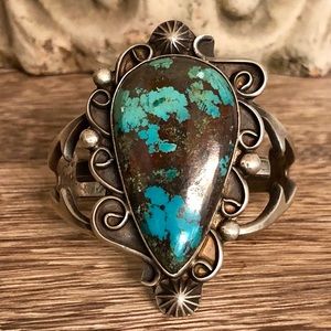 Sterling Silver Sand Cast Turquoise Bracelet